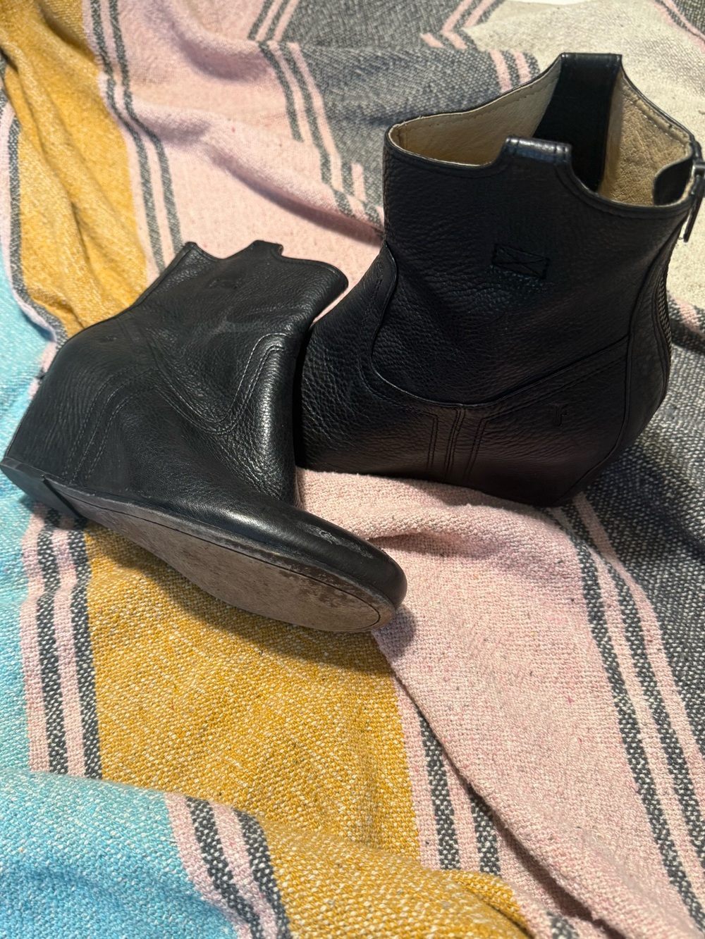 Frye - Wedge - Black Leather Women's Ankle Boots - Sleek Zip Closure